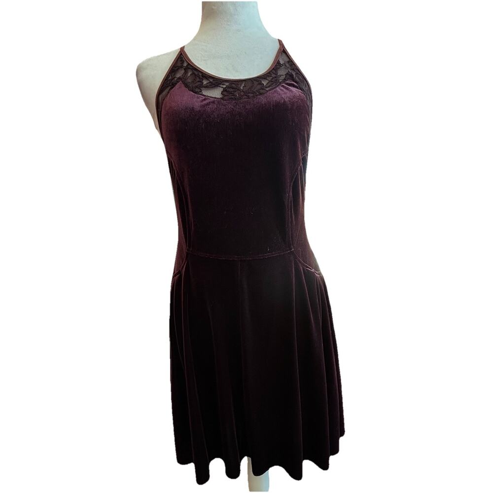 Free People Nightshade Velvet Dress Sz M Plum Halter Lace Whimsygoth Vampire